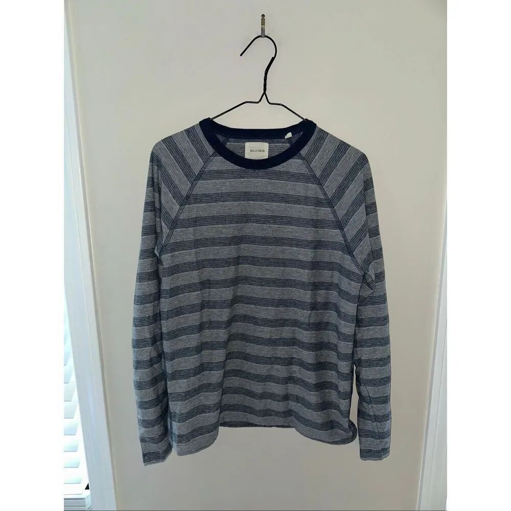 Billy Reid Men's Long-Sleeve Striped Tee Gray Navy Small
